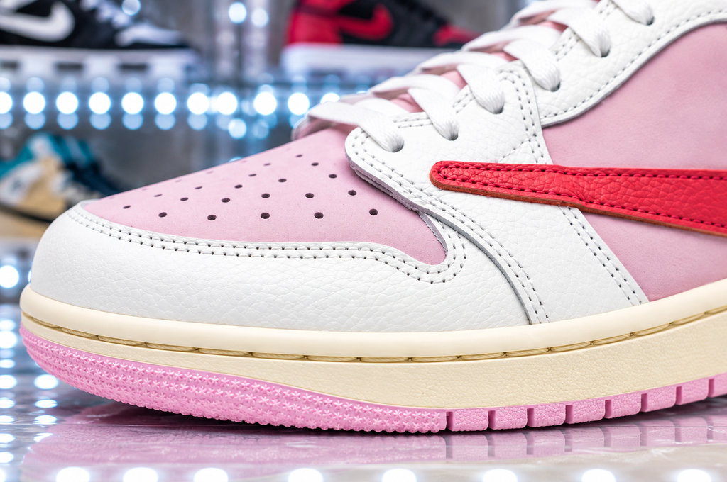 Travis Scott x Air Jordan Mens 1 Low OG “Shy Pink and Tropical Pink”