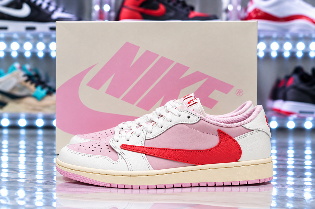 Travis Scott x Air Jordan Mens 1 Low OG “Shy Pink and Tropical Pink”