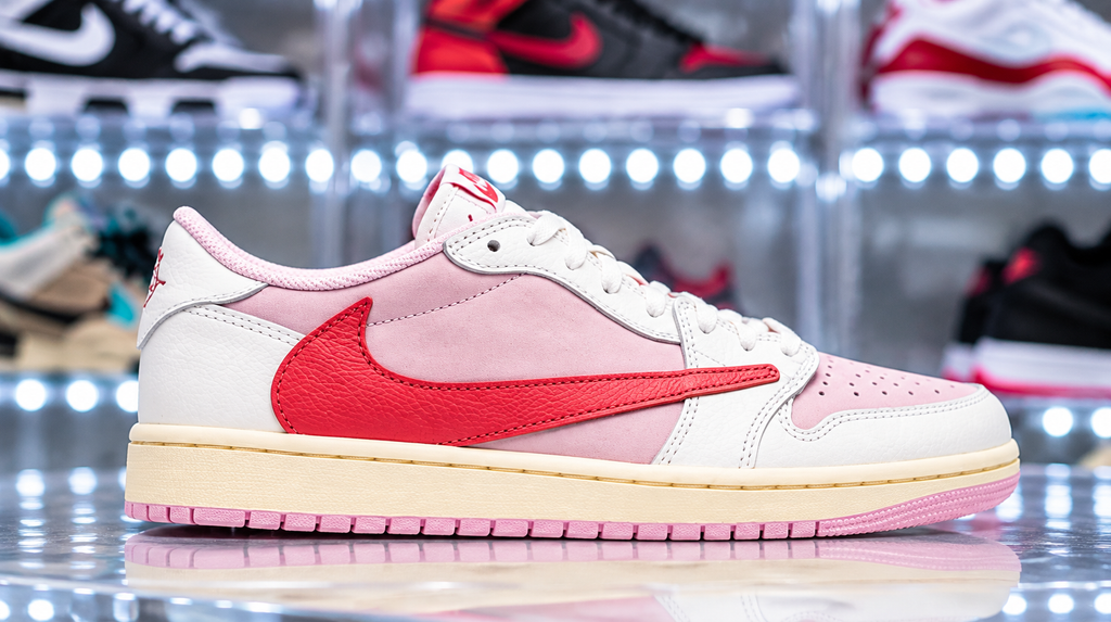 Travis Scott x Air Jordan Mens 1 Low OG “Shy Pink and Tropical Pink”