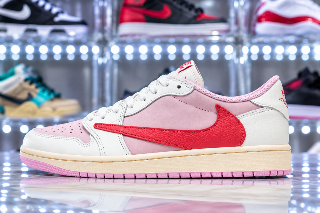 Travis Scott x Air Jordan Mens 1 Low OG “Shy Pink and Tropical Pink”
