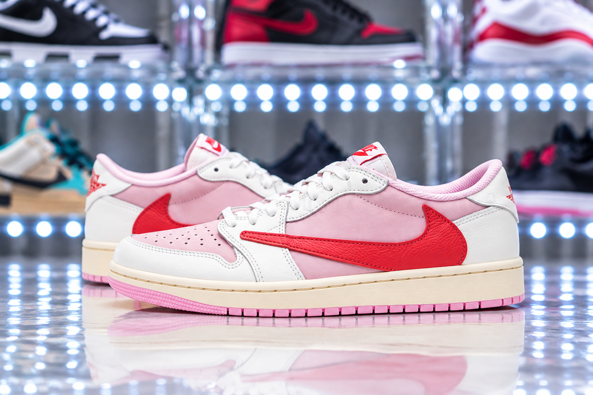 Travis Scott x Air Jordan Mens 1 Low OG “Shy Pink and Tropical Pink”