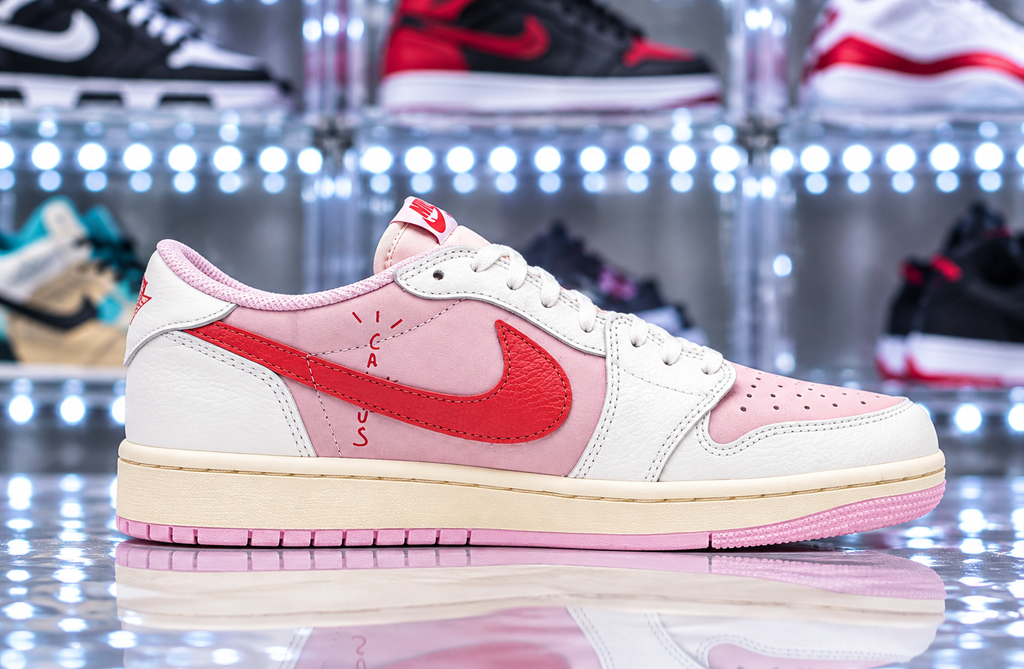 Travis Scott x Air Jordan Mens 1 Low OG “Shy Pink and Tropical Pink”