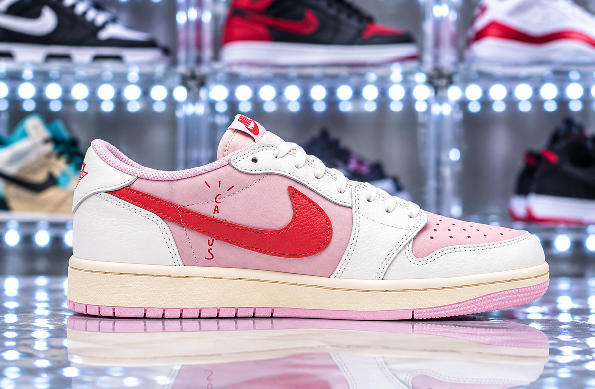 Travis Scott x Air Jordan Mens 1 Low OG “Shy Pink and Tropical Pink”